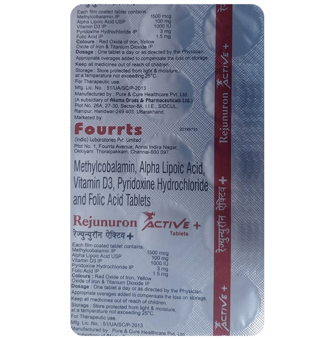 Rejunuron Active + | With Methylcobalamin, ALA, Vitamin D3 & Folic Acid | Tablet