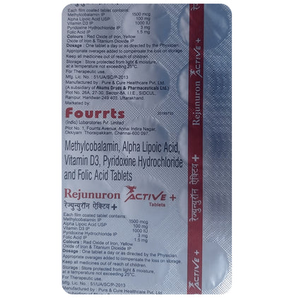 Rejunuron Active + | With Methylcobalamin, ALA, Vitamin D3 & Folic Acid | Tablet