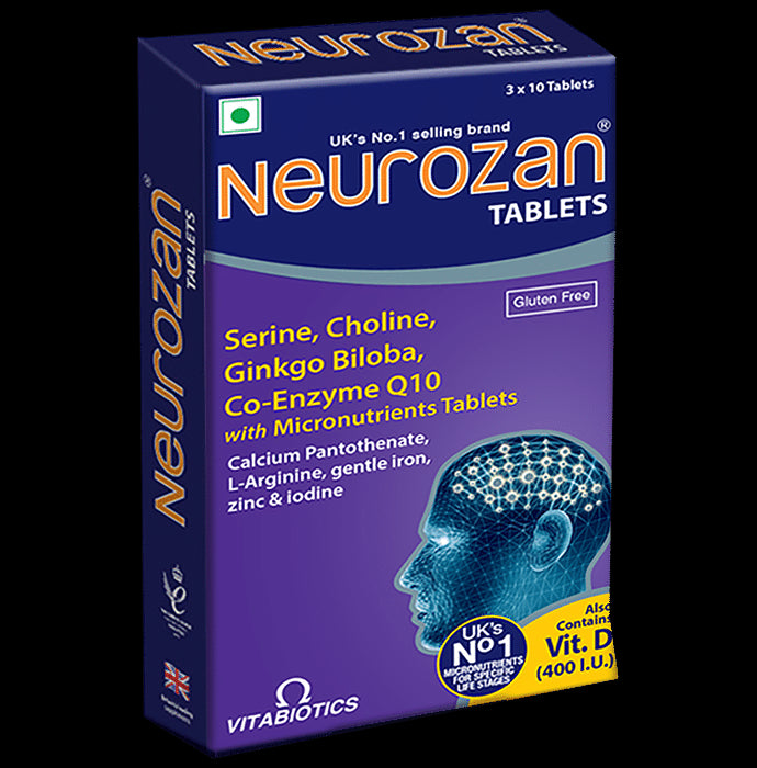 Neurozan Tablet with Serine, Choline, Gingko Biloba & Coenzyme Q10 | Gluten Free - Classic Derma