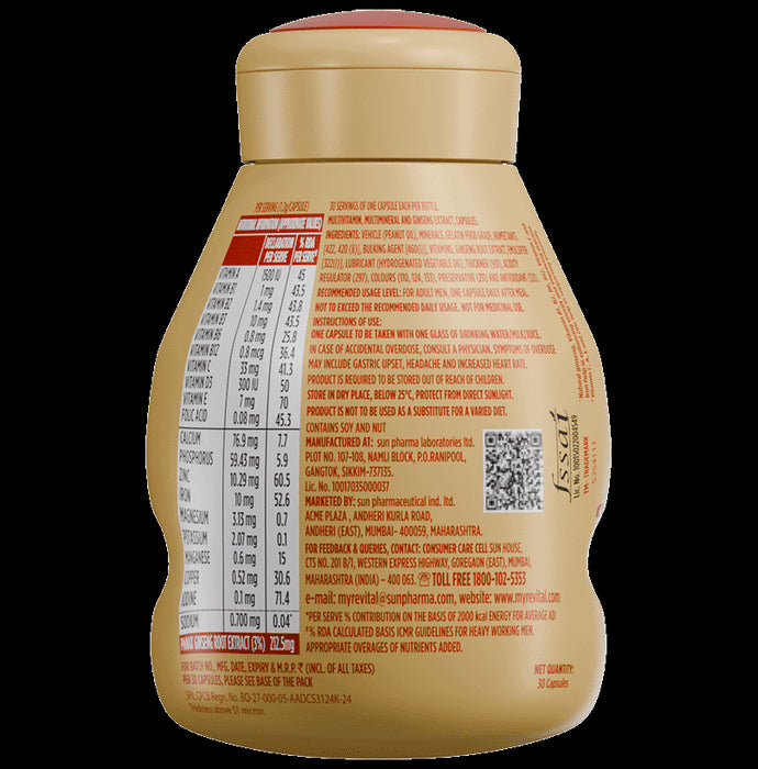 Revital H Men Multivitamin with Calcium, Zinc & Ginseng for Immunity, Strong Bones & Energy