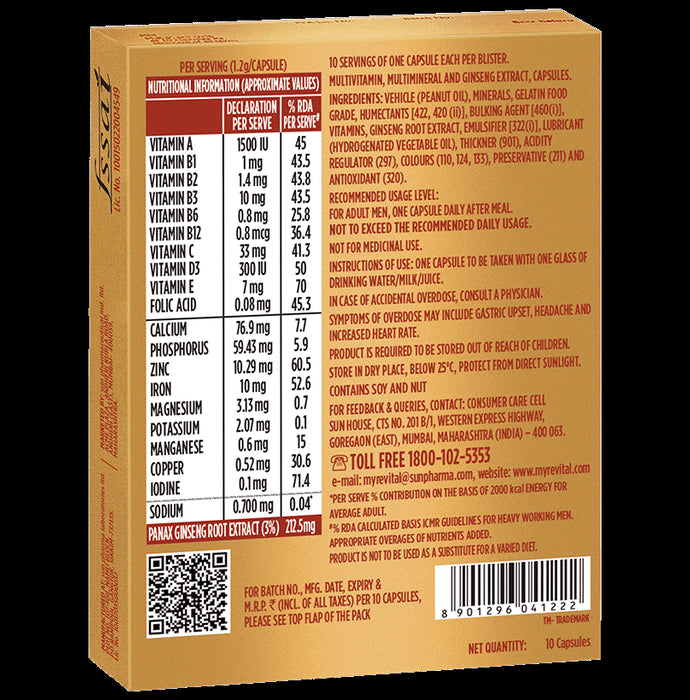 Revital H Men Multivitamin with Calcium, Zinc & Ginseng for Immunity, Strong Bones & Energy