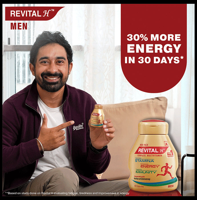 Revital H Men Multivitamin with Calcium, Zinc & Ginseng for Immunity, Strong Bones & Energy