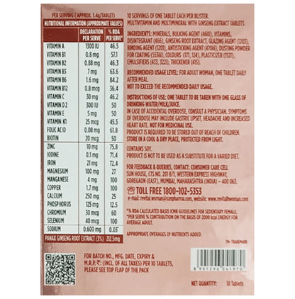 Revital H Woman Tablet with Multivitamins, Calcium, Zinc & Natural Ginseng | For Daily Immunity, Strong Bones & Energy