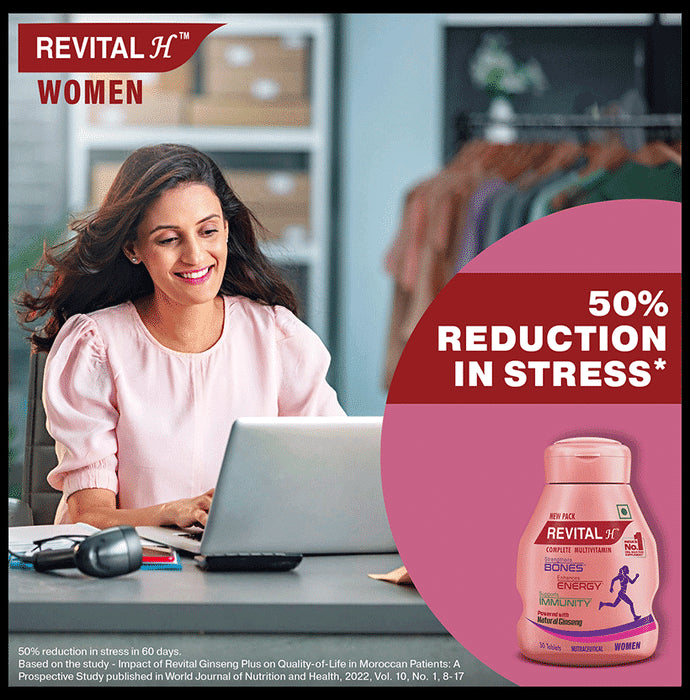 Revital H Woman Tablet with Multivitamins, Calcium, Zinc & Natural Ginseng | For Daily Immunity, Strong Bones & Energy