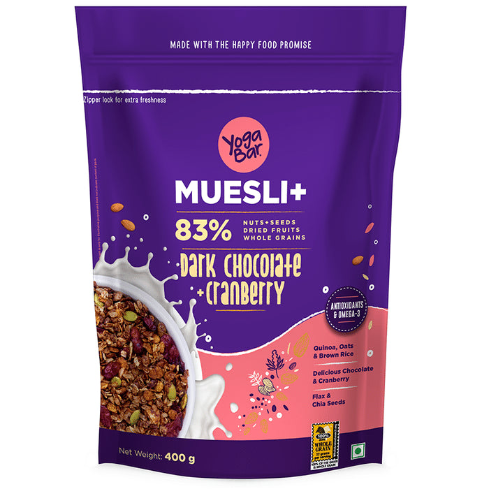 Yoga Bar Muesli+ with Antioxidants & Omega 3 | Dark Chocolate & Cranberry - Classic Derma