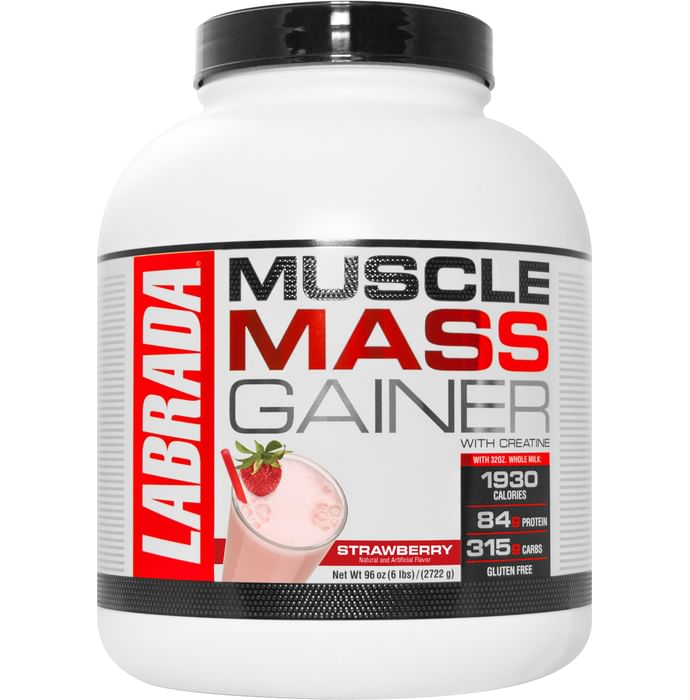 Labrada Nutrition Muscle Mass Gainer with Creatine for Muscle Support | Flavour Strawberry - Classic Derma