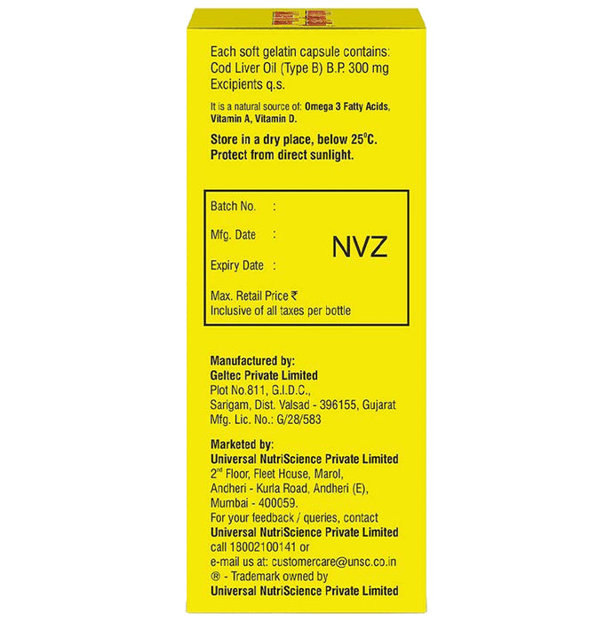 Seacod Cod Fish Liver Oil Softgel Capsules With Natural Omega 3, Natural EPA & DHA |Vitamin D & A | For Immune Health, Healthy Heart, Brain, Eyes, Joints & Muscles