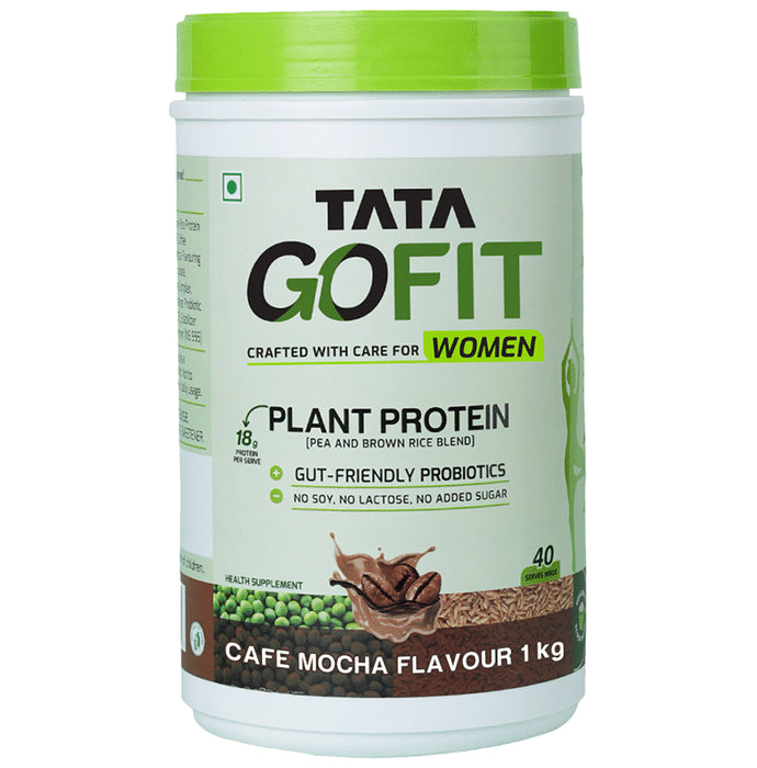 Tata Go Fit Plant Protein for Women, Gut-Friendly Probiotics Cafe Mocha - Classic Derma