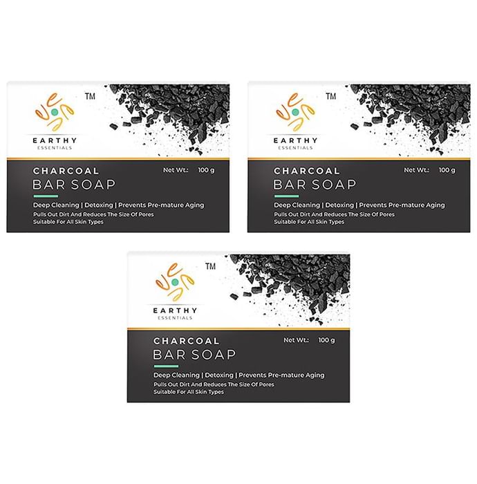 Earthy Essentials Charcoal Bar Soap (100gm Each) - Classic Derma