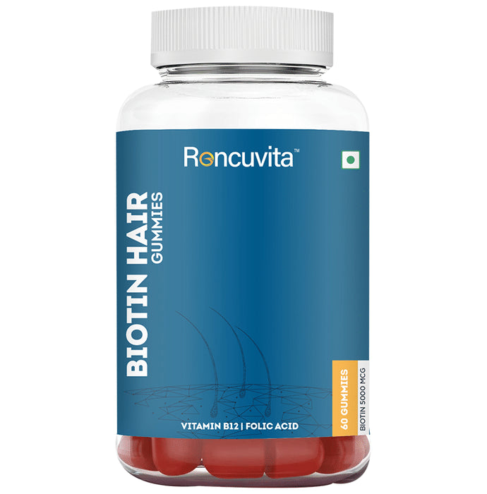 Roncuvita Biotin 5000mg Hair Gummies with Vitamin B12 & Folic Acid | Flavour Strawberry - Classic Derma
