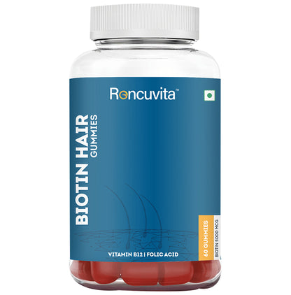 Roncuvita Biotin 5000mg Hair Gummies with Vitamin B12 & Folic Acid | Flavour Strawberry - Classic Derma