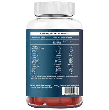 Roncuvita Biotin 5000mg Hair Gummies with Vitamin B12 & Folic Acid | Flavour Strawberry