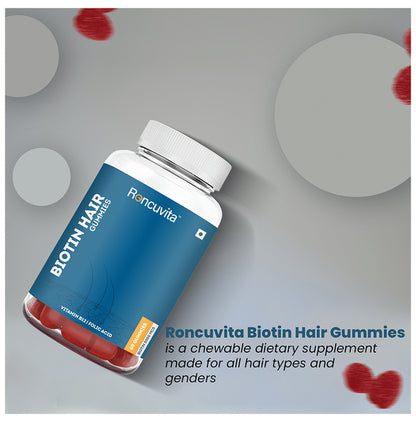Roncuvita Biotin 5000mg Hair Gummies with Vitamin B12 & Folic Acid | Flavour Strawberry