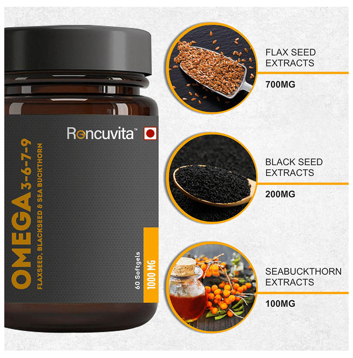 Roncuvita Omega 3 6 7 9 Flaxseed, Blackseed & Sea Buckthorn Softgel