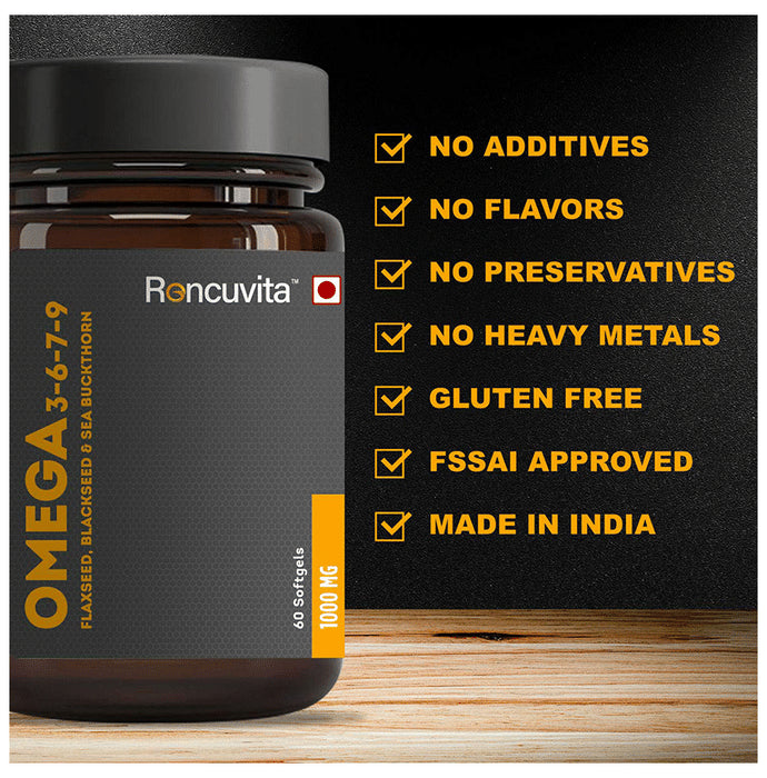 Roncuvita Omega 3 6 7 9 Flaxseed, Blackseed & Sea Buckthorn Softgel
