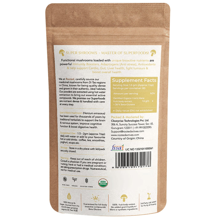 Rooted Active Naturals Lion's Mane Mushroom Extract Powder