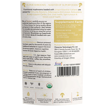 Rooted Active Naturals Lion's Mane Mushroom Extract Powder