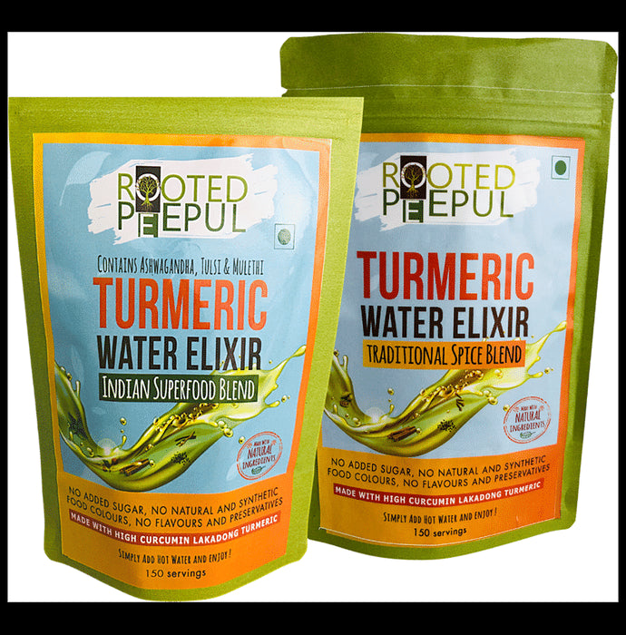 Rooted Peepul Combo Pack of Turmeric Water Elixir Indian Superfood Blend & Turmeric Water Elixir Traditional Spice Blend (150gm Each) - Classic Derma