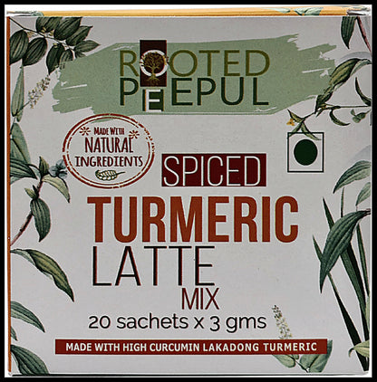 Rooted Peepul Combo Pack of Turmeric Water Elixir Indian Superfood Blend Sachet 1.5gm & Spiced Turmeric Latte Mix Sachet 3gm (20 Each)