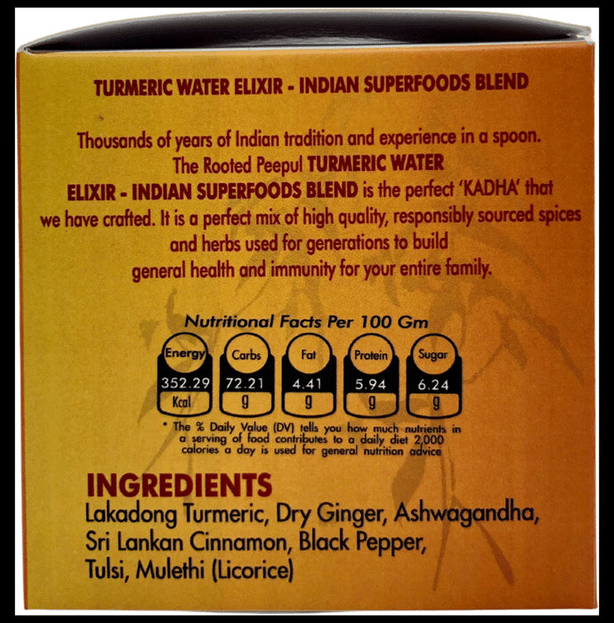 Rooted Peepul Combo Pack of Turmeric Water Elixir Indian Superfood Blend Sachet 1.5gm & Spiced Turmeric Latte Mix Sachet 3gm (20 Each)