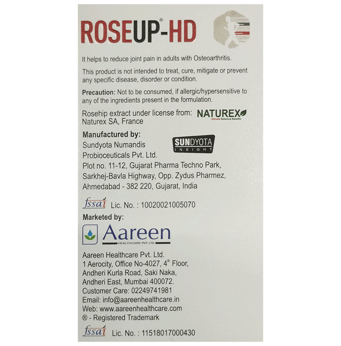 Roseup-Hd Veg Capsule with Rosehip, Curcuma Longa & Boswellia Serrata