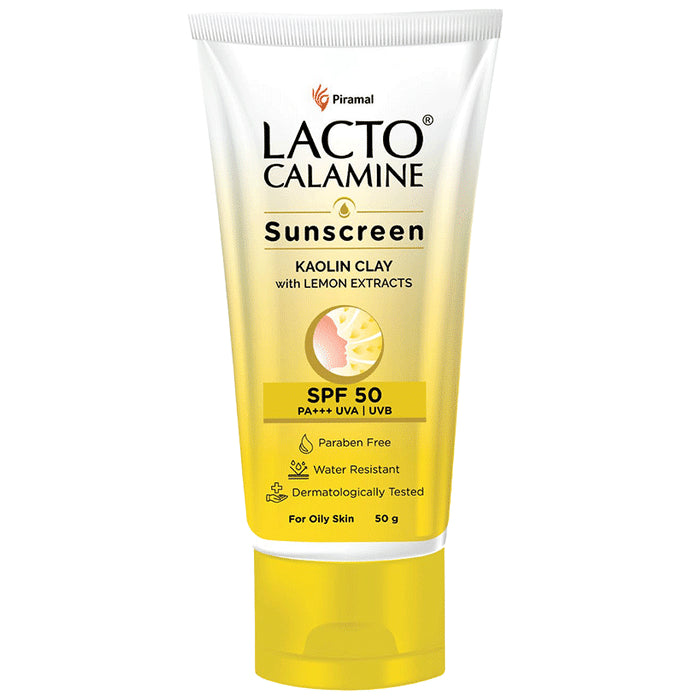 Lacto Calamine Sunscreen | With Kaolin Clay & Lemon Extract | SPF 50 PA+++ UVA/UVB | Paraben-Free - Classic Derma