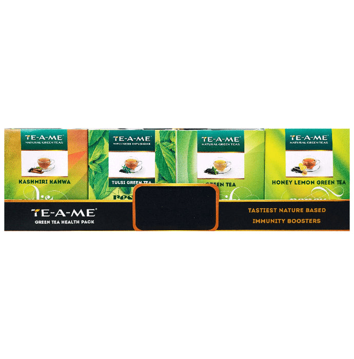 TE-A-ME Kashmiri Kahwa, Green Tea, Tulsi, Honey Lemon Assorted Green Tea Bags (40 Each) - Classic Derma