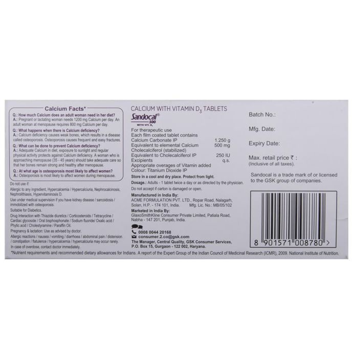 Sandocal 500 with Vit. D3 Tablet