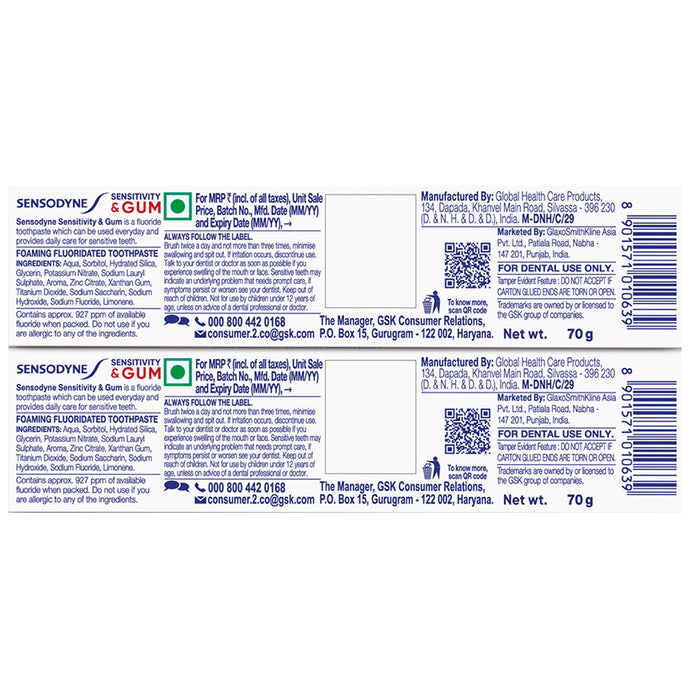 Sensodyne Sensitivity & Gum Toothpaste (70gm Each)