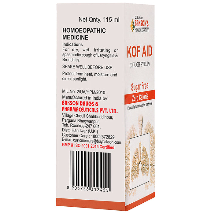 Bakson's Homeopathy Kof Aid Cough Syrup Sugar Free