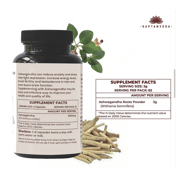 Saptamveda Premium Ashwagandha 5% Withanolides Capsule (60 Each)