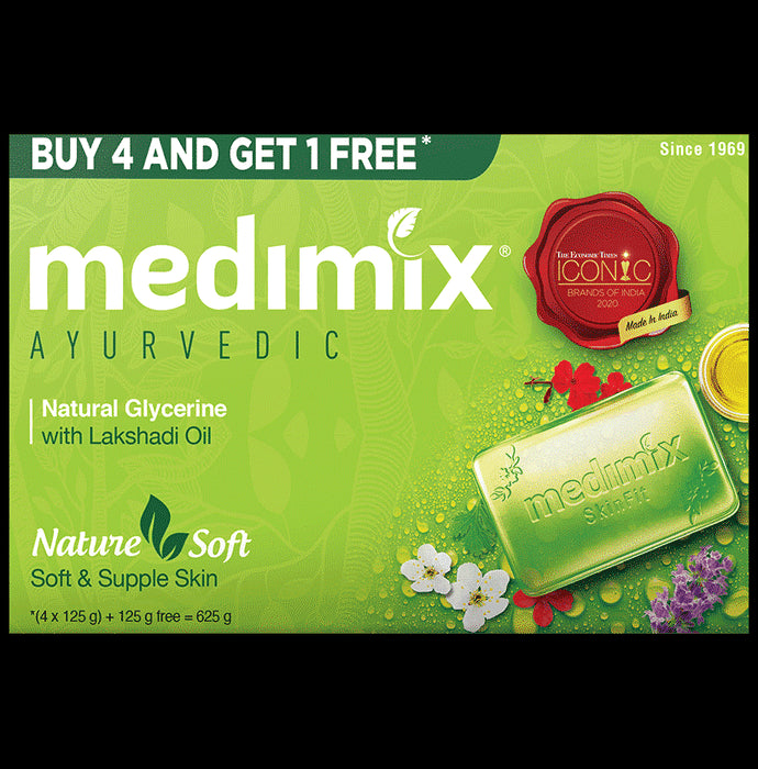 Medimix Ayurvedic Natural Glycerine Buy 4 Get 1 Free Soap (125gm Each) - Classic Derma