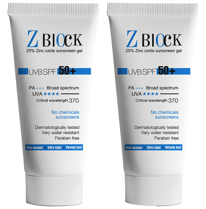 Z Block 25% Zinc Oxide Sunscreen Gel (50ml Each) SPF 50+ - Classic Derma