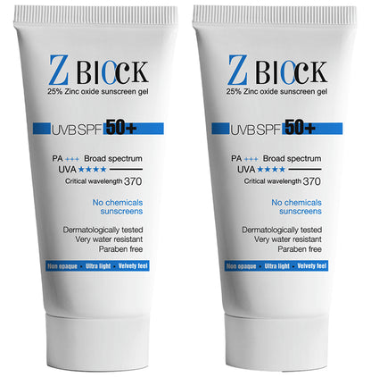 Z Block 25% Zinc Oxide Sunscreen Gel (50ml Each) SPF 50+ - Classic Derma