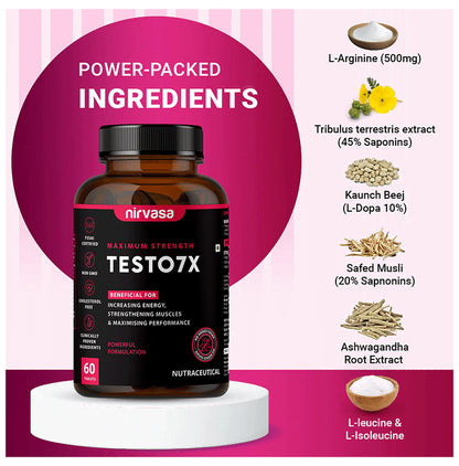 Nirvasa Maximum Strength Testo 7X Tablet (60 Each)