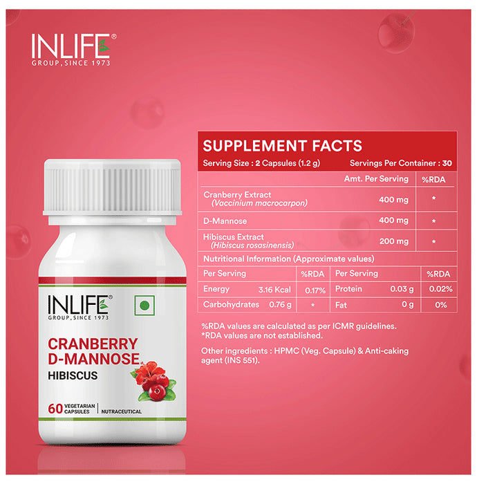 Inlife Cranberry D-Mannose Hibiscus | Vegetarian Capsule for UTI Relief & Healthy Kidney Functioning