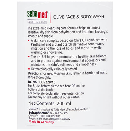 Sebamed Olive Face & Body Wash with Panthenol | For Sensitive & Dry Skin