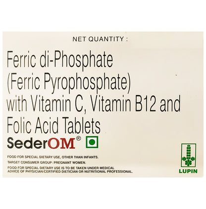 SederOM Tablet with Ferric Phosphate, Vitamin C & B12, Curcuma Longa & Folic Acid - Classic Derma