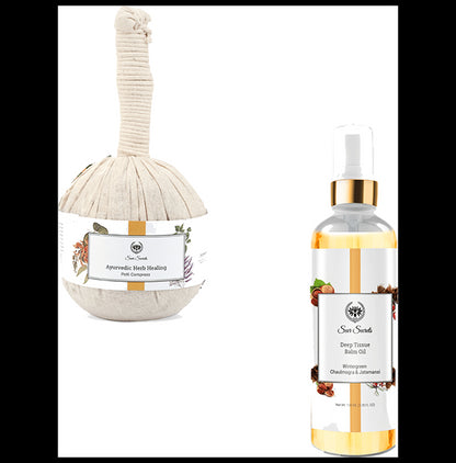 Seer Secrets Combo Pack of Ayurvedic Herb Healing Potli Compress 160gm & Deep Tissue Balm Oil 100ml - Classic Derma