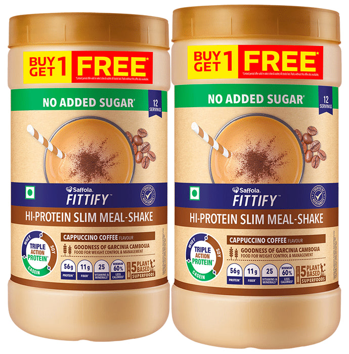 Saffola Fittify Hi-Protein Slim Meal-Shake (420gm Each) Cappuccino Coffee Buy 1 Get 1 Free - Classic Derma