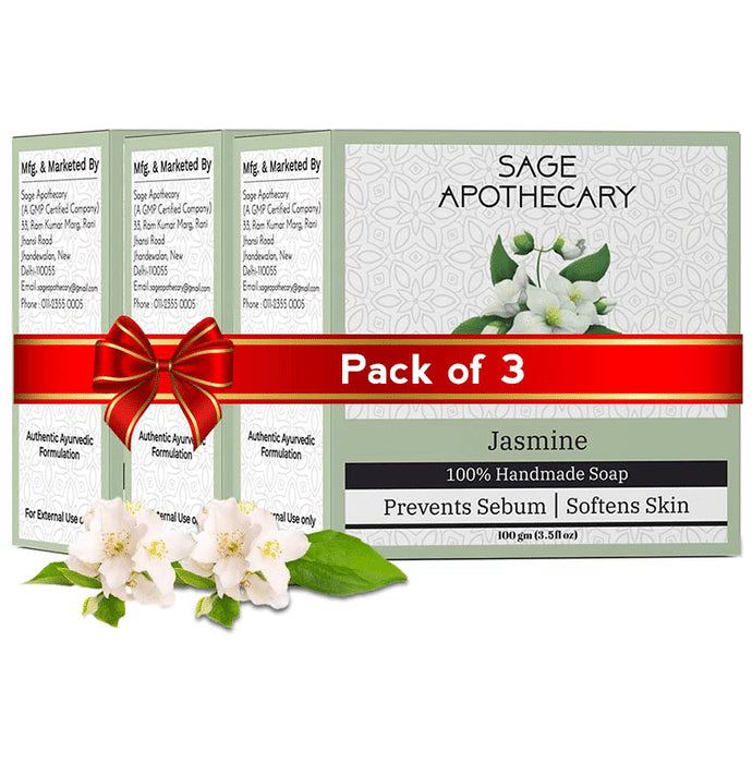 Sage Apothecary Combo Pack of 100% Hand Made Soap (100gm Each) Jasmine - Classic Derma
