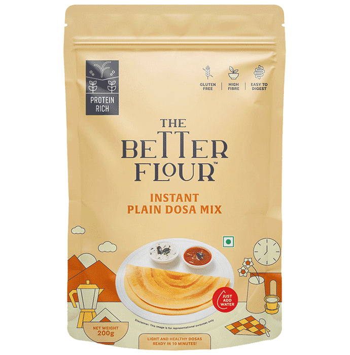 The Better Flour Plain Dosa Mix, Instant Ready To Cook Breakfast Mix for Golden, Crispy & Tasty Dosas - Classic Derma