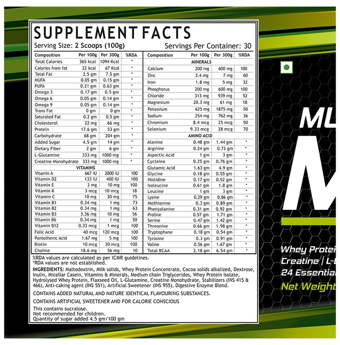 Inlife Muscle Mass Gainer Protein Powder with Whey Protein Chocolate