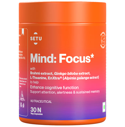 Setu Mind:Focus Veg Capsule with L-Theanine, Brahmi & Ginkgo Biloba (30 Each)