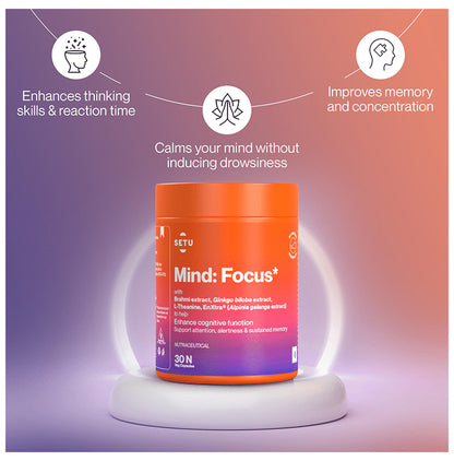 Setu Mind:Focus Veg Capsule with L-Theanine, Brahmi & Ginkgo Biloba (30 Each)