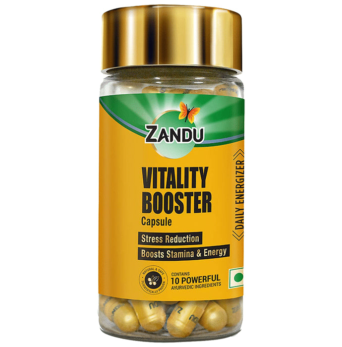 Zandu Vitality Booster Capsule | Ayurvedic Formula for Stress Relief, Stamina & Energy - Classic Derma