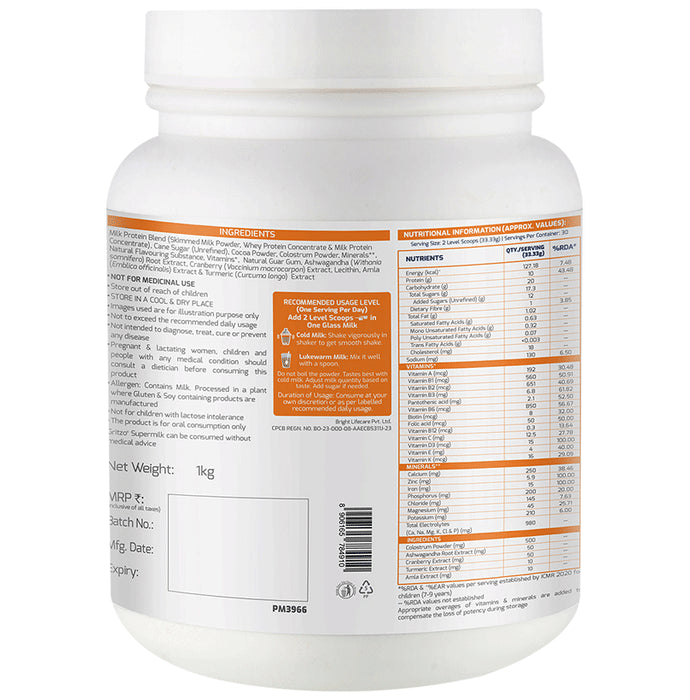 Gritzo Super Girl Milk Protein Height+ for 8 to 12 Years | With Calcium & Vitamin D3 | Flavour Double Chocolate