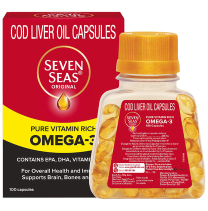 Seven Seas Original Cod-Liver Oil Capsule | For Brain, Bones, Eyes & Immunity | Source of Vitamins A, D, EPA & DHA | Nutrition Formula - Classic Derma
