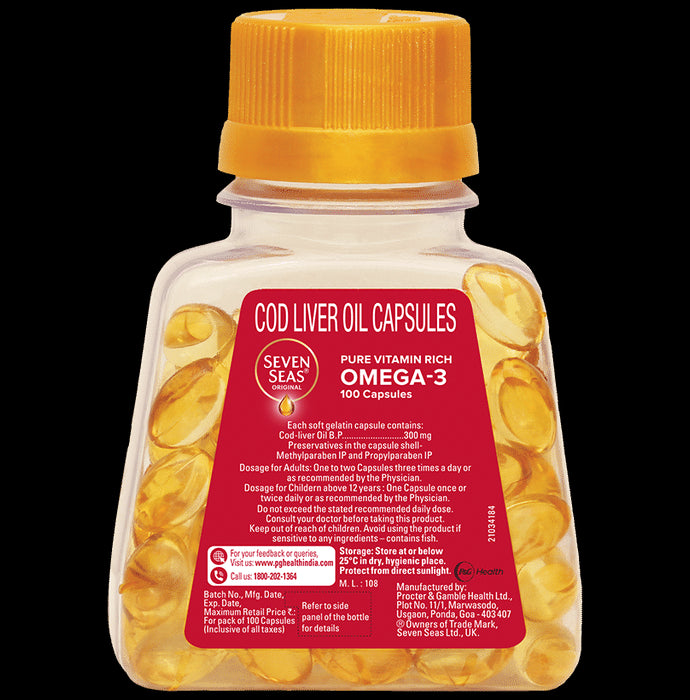 Seven Seas Original Cod-Liver Oil Capsule | For Brain, Bones, Eyes & Immunity | Source of Vitamins A, D, EPA & DHA | Nutrition Formula