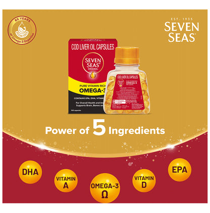 Seven Seas Original Cod-Liver Oil Capsule | For Brain, Bones, Eyes & Immunity | Source of Vitamins A, D, EPA & DHA | Nutrition Formula
